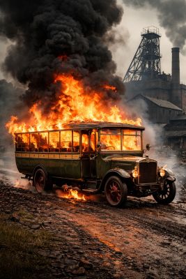 A ChatGPT generated image of a charabanc on fire