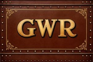 A ChatGPT generated image of a vintage metal panel with the lettering “GWR”