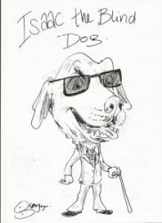 The caricature of Isaac by Gremlyn, titled “Isaac the Blind Dog