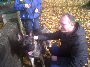 A photo of Max and I meting for the first time at Cwmbran